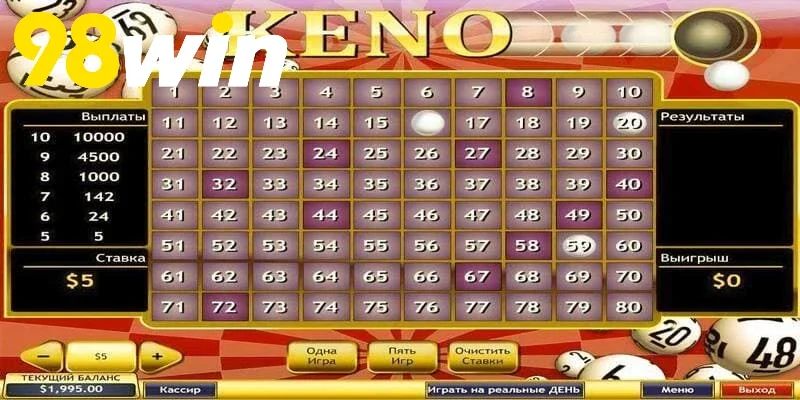 Phần thưởng rõ ràng trong keno 98WIN